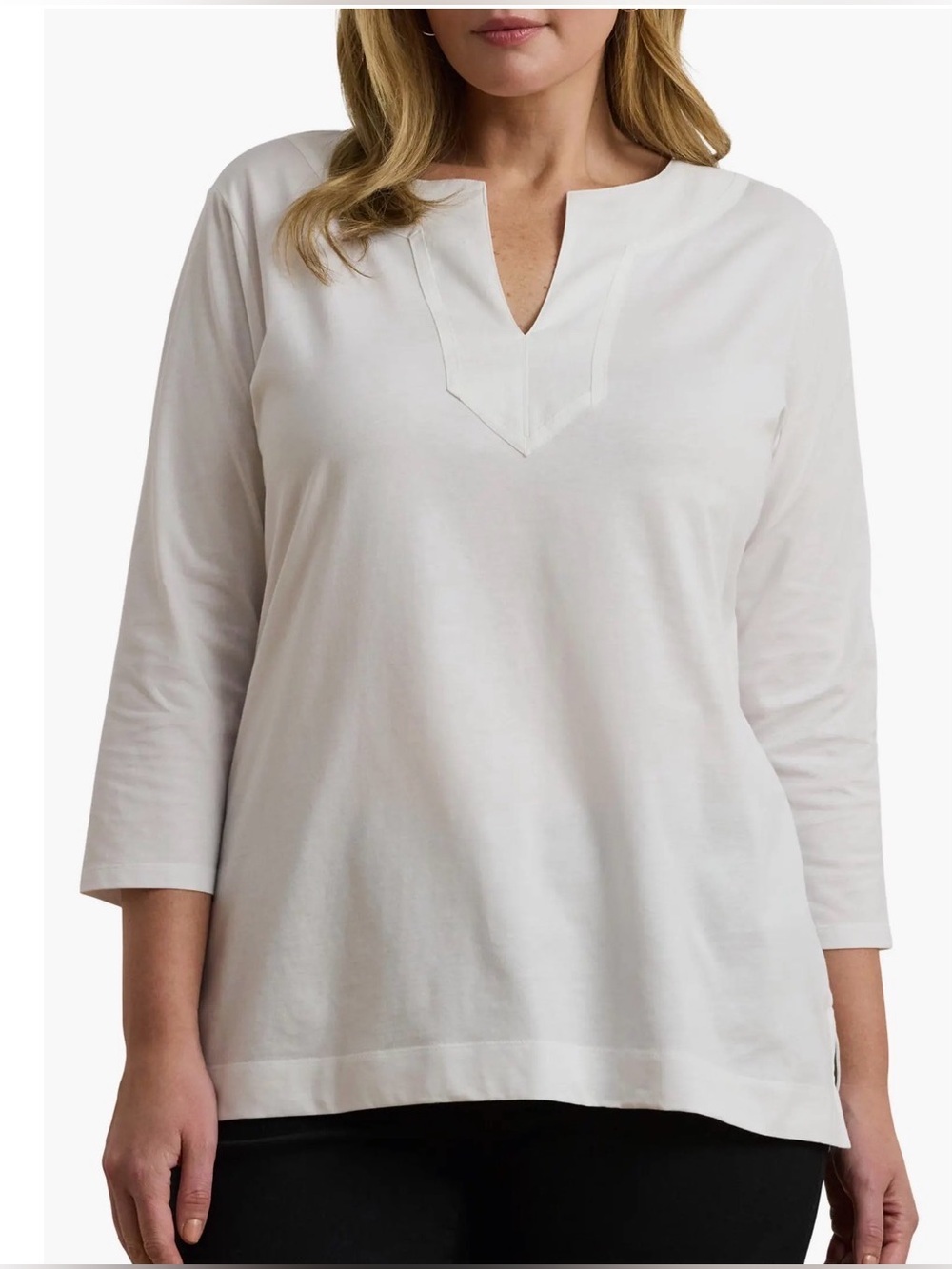 Lauren Ralph Lauren L linen split neck white coastal classic quiet luxury blouse